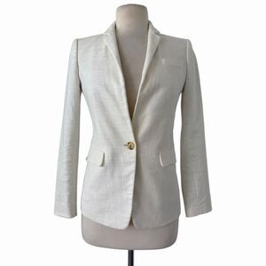 J Crew Regent Blazer Jacket 0 White Ivory Metallic Linen Blend Tailored Shimmer